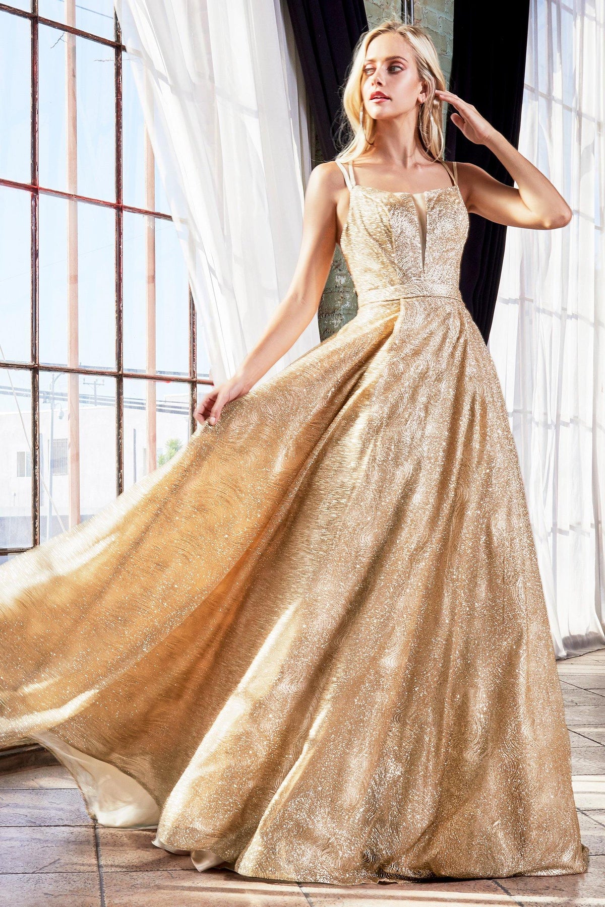 Cinderella Divine CB051 Long Formal Glitter Prom Ball Evening Gown