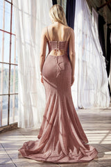 Cinderella Divine CB054 Long Spaghetti Strap Glitter Mermaid Prom Gown