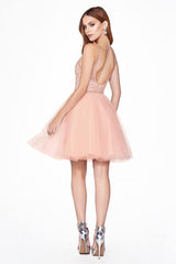 Cinderella Divine CD0149 Homecoming Short Sleeveless Glitter Skirt Prom Dress