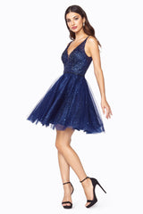 Cinderella Divine CD0149 Homecoming Short Sleeveless Glitter Skirt Prom Dress