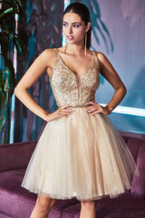 Cinderella Divine CD0149 Homecoming Short Sleeveless Glitter Skirt Prom Dress