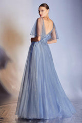 Cinderella Divine CD0175 Long Formal Short Sleeve Evening Dress
