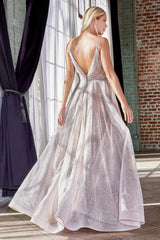 Cinderella Divine CD186 Long Formal Spaghetti Strap Glitter Prom Dress