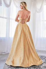Cinderella Divine CD203 Long Spaghetti Strap Metallic Prom Ball Gown