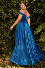 Cinderella Divine CD210C Prom Long Off Shoulder Metallic Plus Size Dress