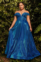 Cinderella Divine CD210C Prom Long Off Shoulder Metallic Plus Size Dress