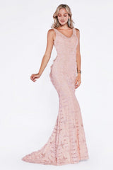 Cinderella Divine CD5032 Fitted Long Sleeveless Prom Dress Formal