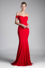 Cinderella Divine CD711 Long Formal Off Shoulder Mermaid Fit Prom Dress