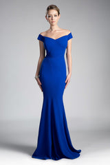 Cinderella Divine CD711 Long Formal Off Shoulder Mermaid Fit Prom Dress