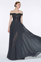 Cinderella Divine CD7258 Prom Long Formal Off Shoulder Evening Lace Dress