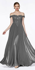 Cinderella Divine CD7258 Prom Long Formal Off Shoulder Evening Lace Dress