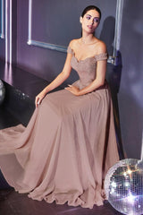 Cinderella Divine CD7258 Prom Long Formal Off Shoulder Evening Lace Dress