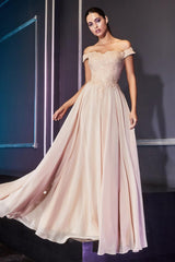 Cinderella Divine CD7258 Prom Long Formal Off Shoulder Evening Lace Dress