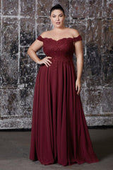 Cinderella Divine CD7258 Prom Long Formal Off Shoulder Evening Lace Dress