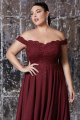 Cinderella Divine CD7258 Prom Long Formal Off Shoulder Evening Lace Dress