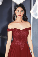 Cinderella Divine CD7258 Prom Long Formal Off Shoulder Evening Lace Dress