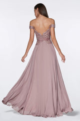 Cinderella Divine CD7258 Prom Long Formal Off Shoulder Evening Lace Dress