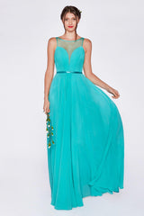 Cinderella Divine CD7458 Long Chiffon Empire Waist Formal Prom Dress
