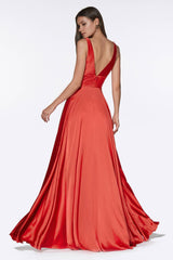 Cinderella Divine CD7469 Satin Prom Long High Slit Dress