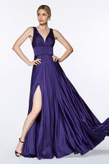Cinderella Divine CD7469 Satin Prom Long High Slit Dress