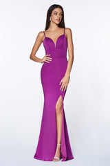 Cinderella Divine CD7470 Long Sleeveless V Neck High Slit Prom Dress Evening Gown