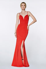 Cinderella Divine CD7470 Long Sleeveless V Neck High Slit Prom Dress Evening Gown