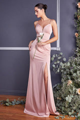 Cinderella Divine CD7470 Long Sleeveless V Neck High Slit Prom Dress Evening Gown