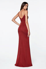 Cinderella Divine CD7470 Long Sleeveless V Neck High Slit Prom Dress Evening Gown