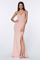 Cinderella Divine CD7470 Long Sleeveless V Neck High Slit Prom Dress Evening Gown