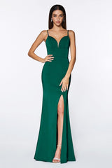 Cinderella Divine CD7470 Long Sleeveless V Neck High Slit Prom Dress Evening Gown