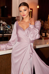 Cinderella Divine CD7478 Satin Long Sleeve Prom Dress