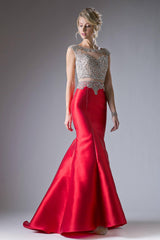 Cinderella Divine CD8990 Prom Long Cap Sleeve Mermaid Evening Dress