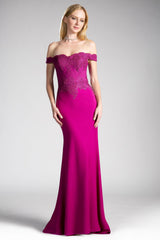 Cinderella Divine CF158 Long Off Shoulder Formal Prom Dress Gown