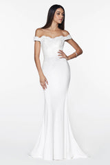 Cinderella Divine CF158 Long Off Shoulder Formal Prom Dress Gown