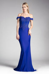 Cinderella Divine CF158 Long Off Shoulder Formal Prom Dress Gown