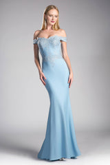 Cinderella Divine CF158 Long Off Shoulder Formal Prom Dress Gown