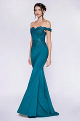 Cinderella Divine CF158 Long Off Shoulder Formal Prom Dress Gown