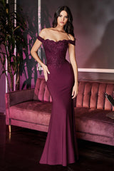 Cinderella Divine CF158 Long Off Shoulder Formal Prom Dress Gown