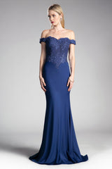 Cinderella Divine CF158 Long Off Shoulder Formal Prom Dress Gown