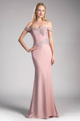 Cinderella Divine CF158 Long Off Shoulder Formal Prom Dress Gown