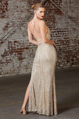 Cinderella Divine CF199 Long  Sequins Metallic Prom Dress
