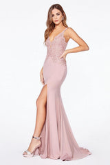 Cinderella Divine CF319 Long Fitted Formal Dress Sexy Prom Gown