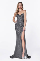 Cinderella Divine CF331 Long Strapless Shimmer Prom Dress
