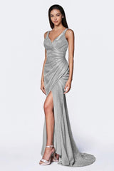 Cinderella Divine CF332 Long Formal Form Fitting Glitter Prom Dress