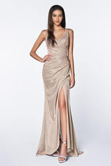 Cinderella Divine CF332 Long Formal Form Fitting Glitter Prom Dress