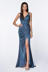 Cinderella Divine CF332 Long Formal Form Fitting Glitter Prom Dress