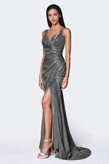 Cinderella Divine CF332 Long Formal Form Fitting Glitter Prom Dress