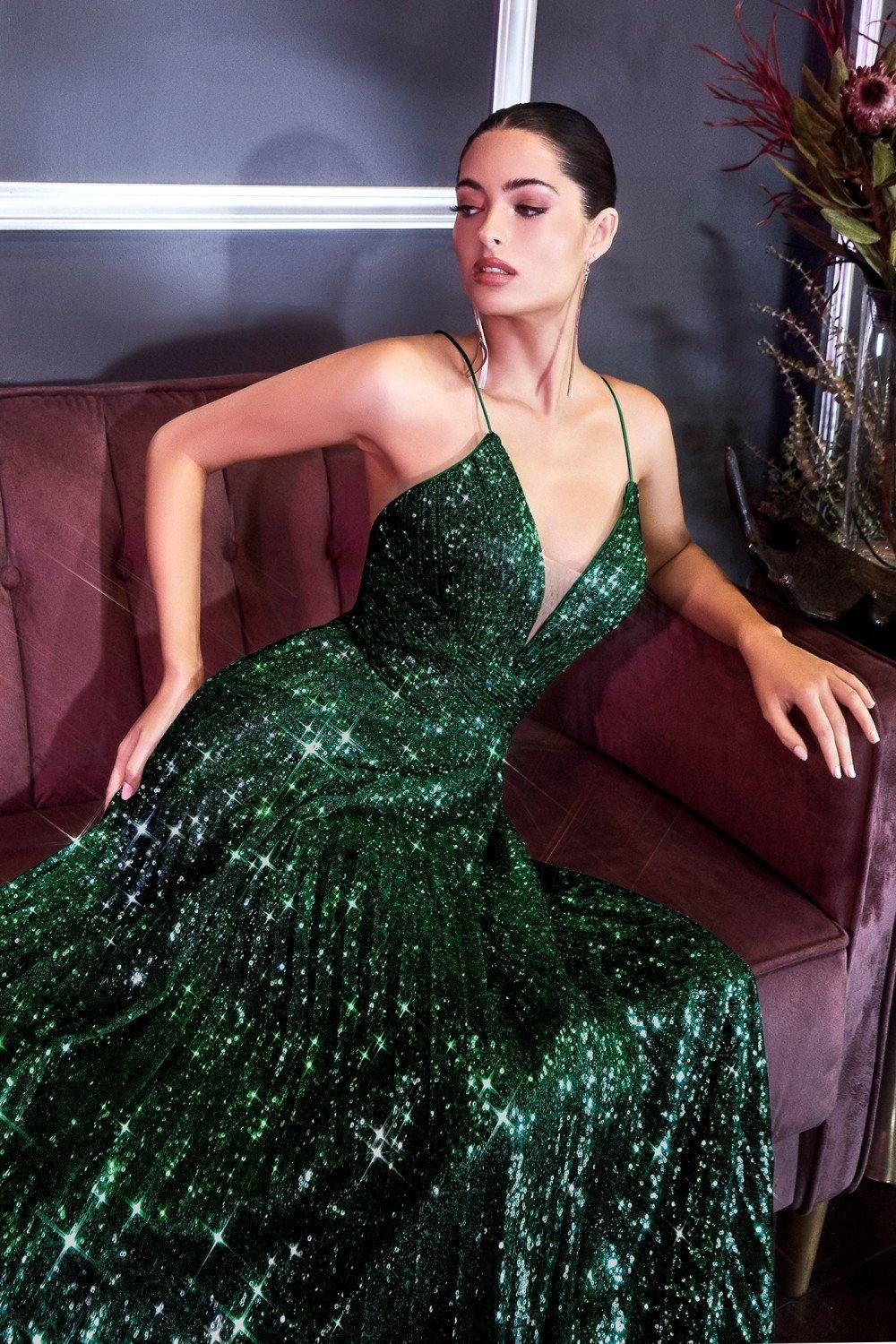 Cinderella Divine CH189 Sparkling Iridescent Long Prom Dress