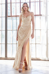 Cinderella Divine CH201 Prom Long One Shoulder Fitted Glitter Dress Formal