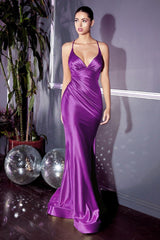 Cinderella Divine CH236 Long Satin Fitted Prom Formal Dress